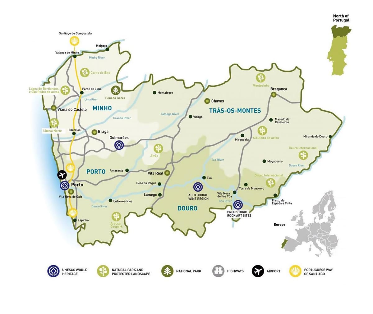 mapa Północnej Portugalii