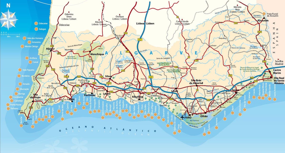 mapa Południowej Portugalii
