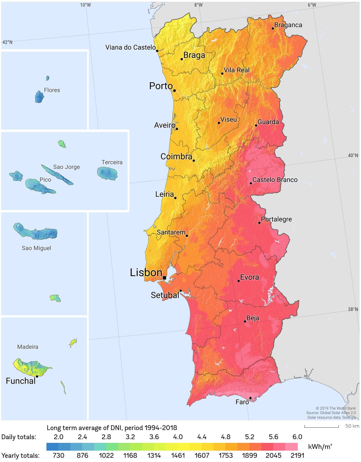 mapa Portugalii słońce