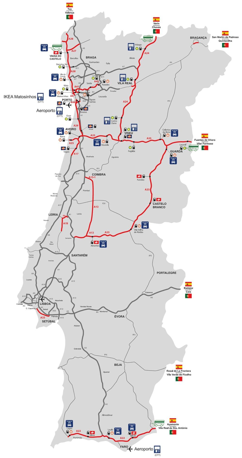 mapa płatnych dróg w Portugalii