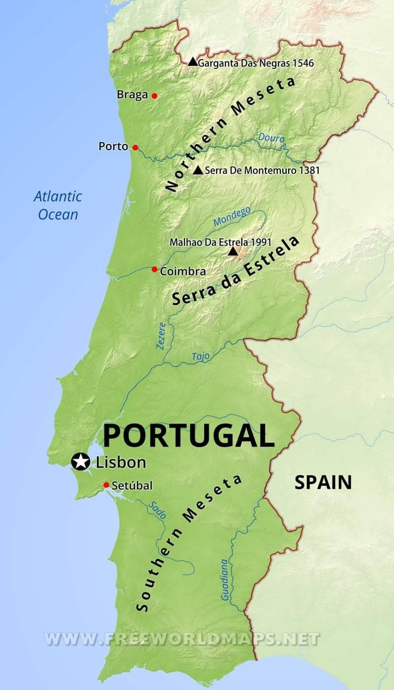 góry w Portugalii na mapie