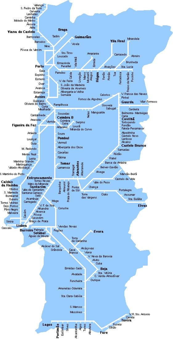 kolejowe mapie Portugalii