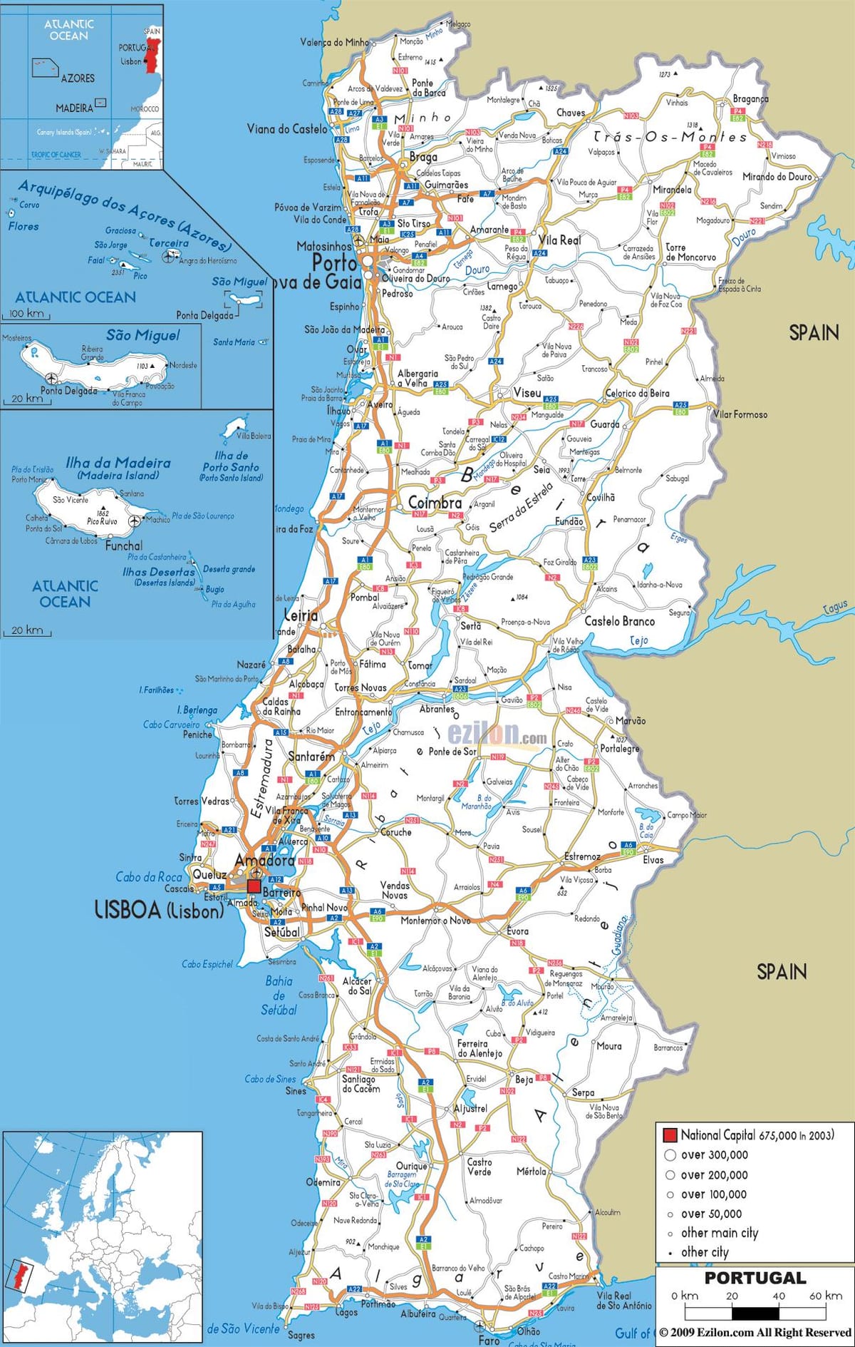 Drogowa mapa Portugalii