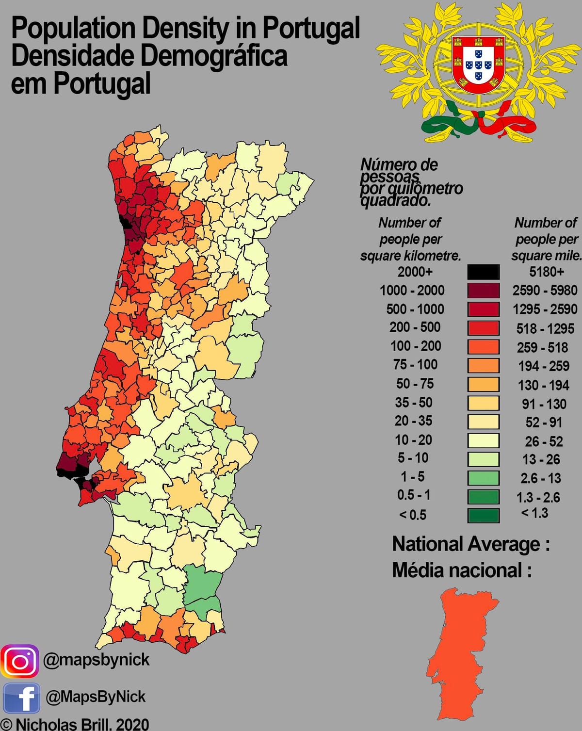 mapa ludności Portugalii