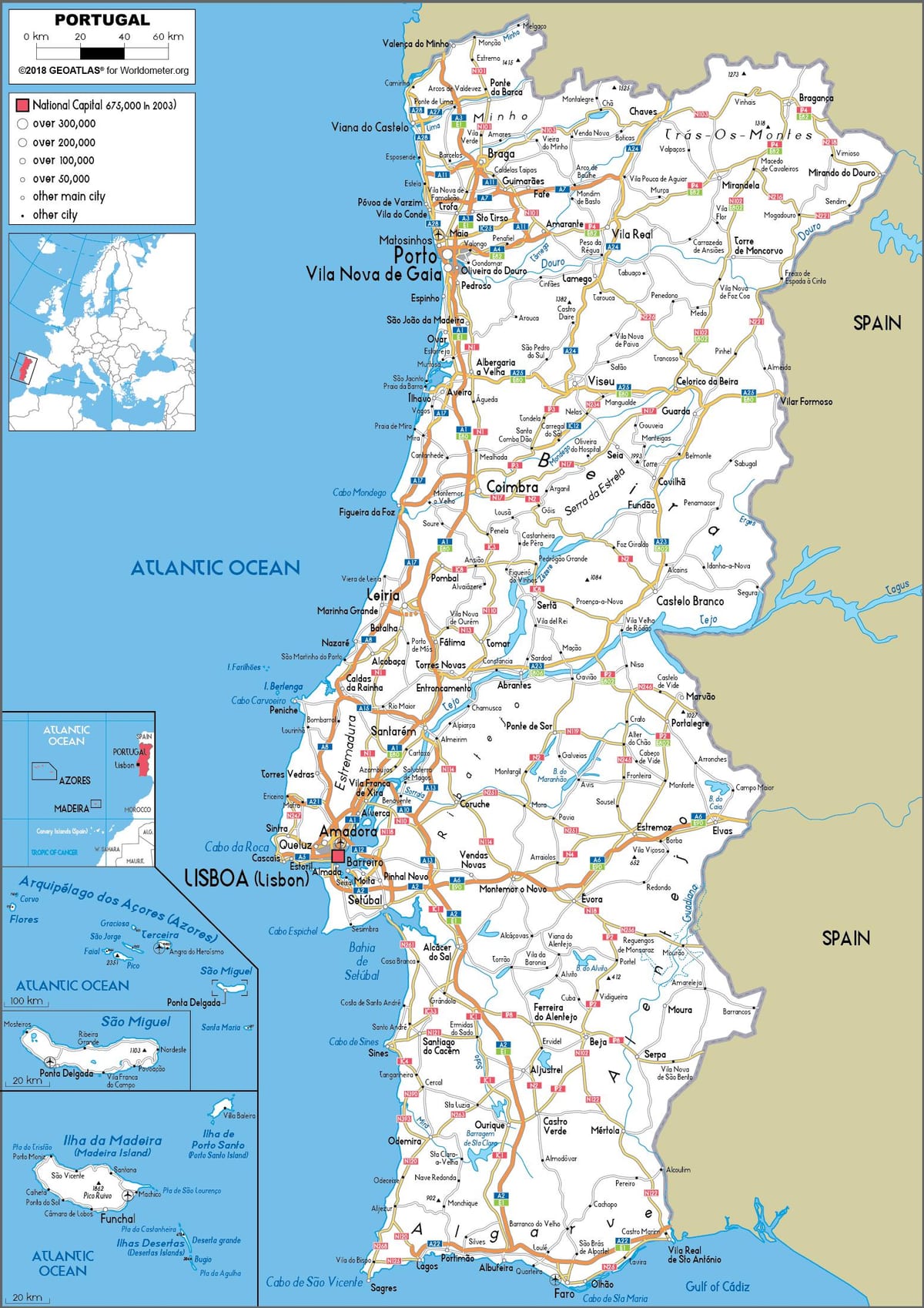 mapa Portugalii miastach