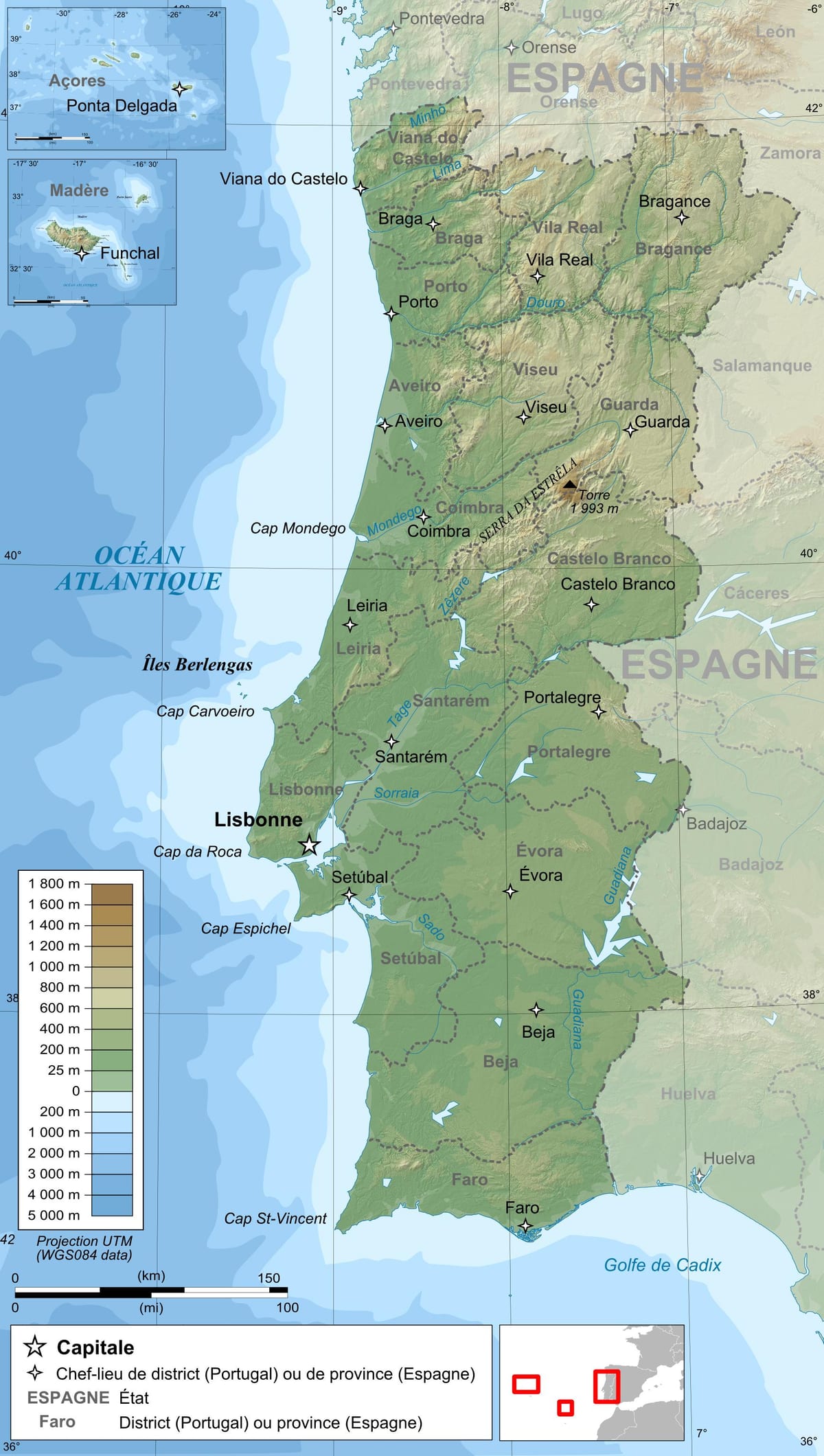 topograficzna mapa Portugalii