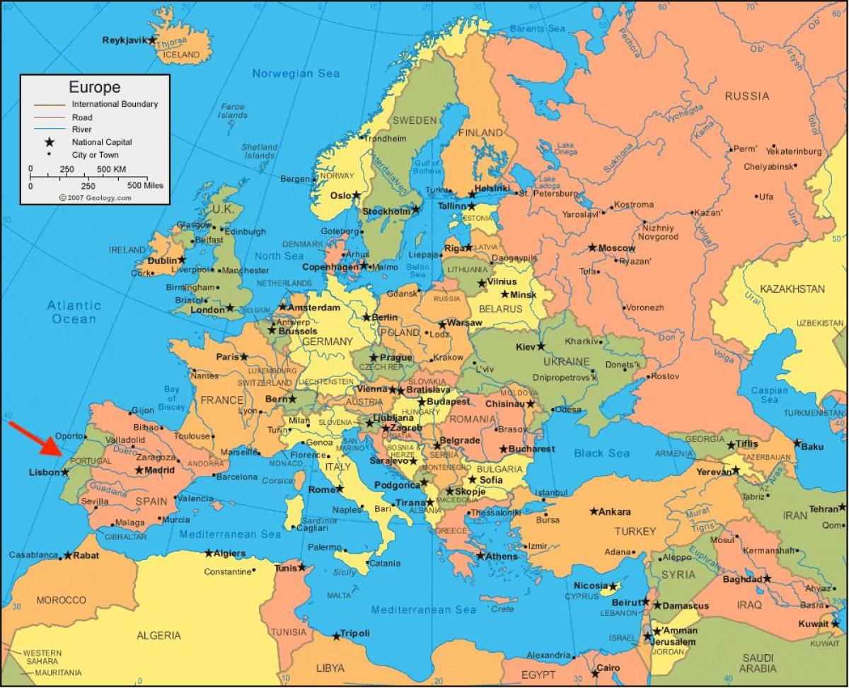 mapa Europy w Portugalii