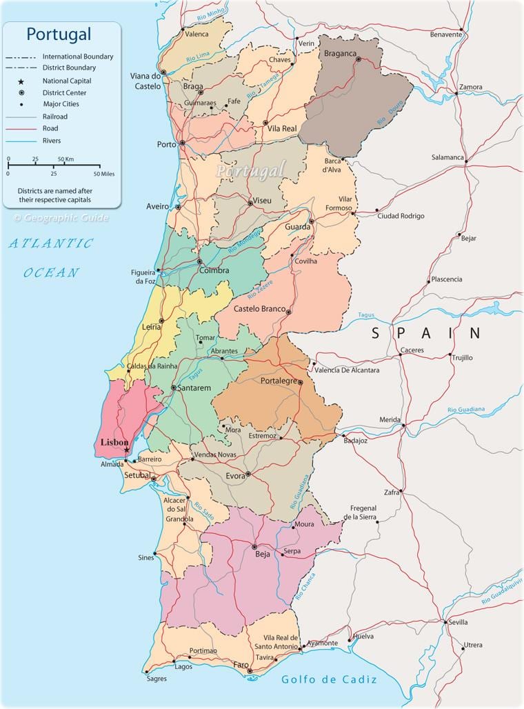 polityczna mapa Portugalii