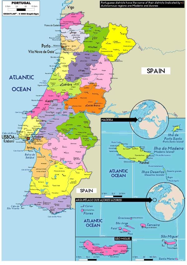 prowincje Portugalia mapa