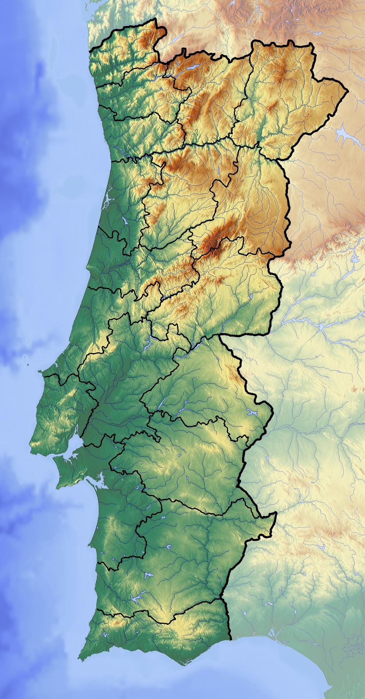 mapa Portugalii wysokości