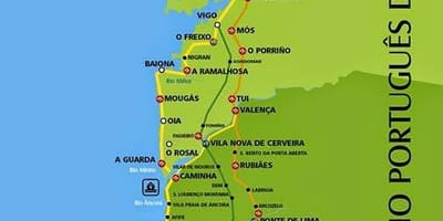 Portugalski camino nadmorskiej trasy na mapie