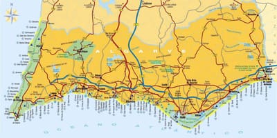 Mapa region Algarve w Portugalii