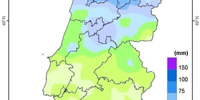 Mapa Portugalii deszcz