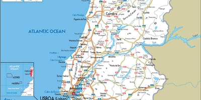 Mapa Portugalii miastach